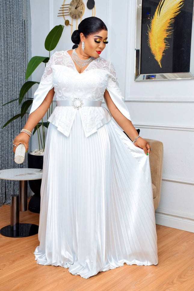 Statement Sleeve Sequin Peplum White Maxi Top and Skirt | Mother of The Bride Birthday Party Wedding Guest