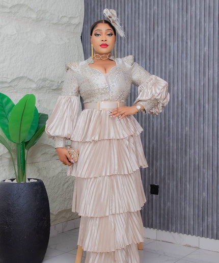 Classy Ruffle Maxi Dress with Hat | Mother of The Bride Wedding Guest Gala Graduation