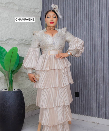 Classy Ruffle Maxi Dress with Hat | Mother of The Bride Wedding Guest Gala Graduation