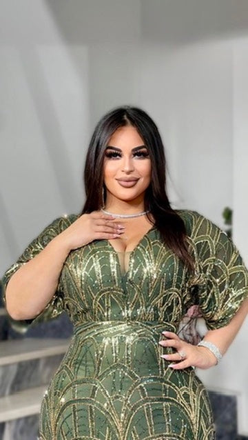 Green Sequin Wedding Guest Maxi Dress, Mother of The Bride Mermaid Gown Plus Size, Evening Wear Reception Birthday Cocktail Party