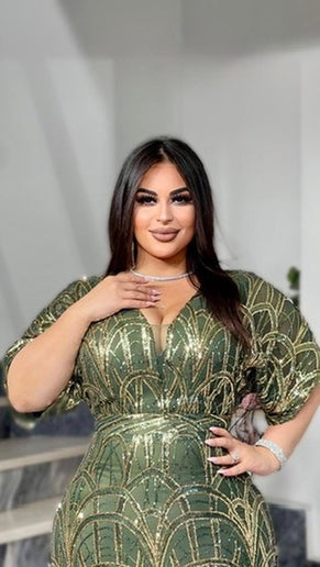 Green Sequin Wedding Guest Maxi Dress, Mother of The Bride Mermaid Gown Plus Size, Evening Wear Reception Birthday Cocktail Party