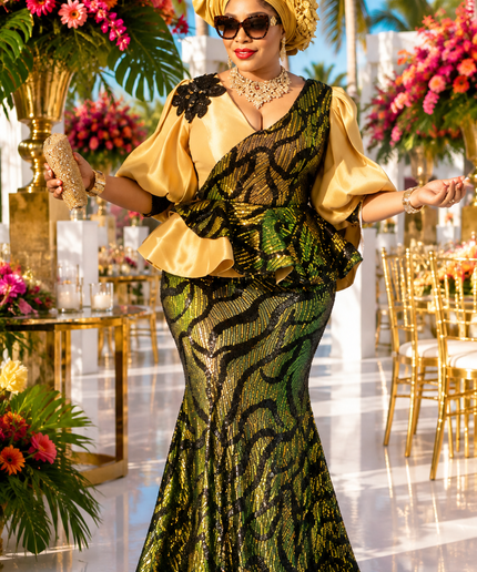 Gold Sequin Peplum Maxi Dress for Mother of The Bride Celebrant Party Birthday Wedding Guest Cocktail Dinner Formal Evening Gown