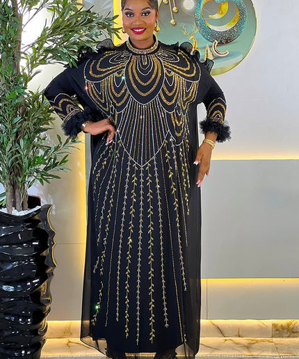 Sparkly Purple Rhinestone Ruffle Sleeve Kaftan African Bubu Gown for Wedding Engagement Naming Ceremony Birthday Party Dress