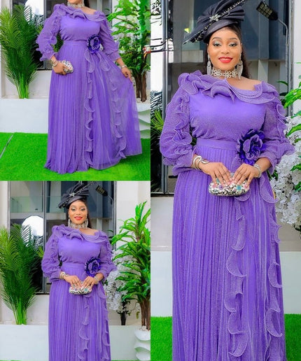 One Shoulder Purple Pleated A-Line Maxi Dress for Wedding Guest Birthday Dinner Anniversary Photoshoot