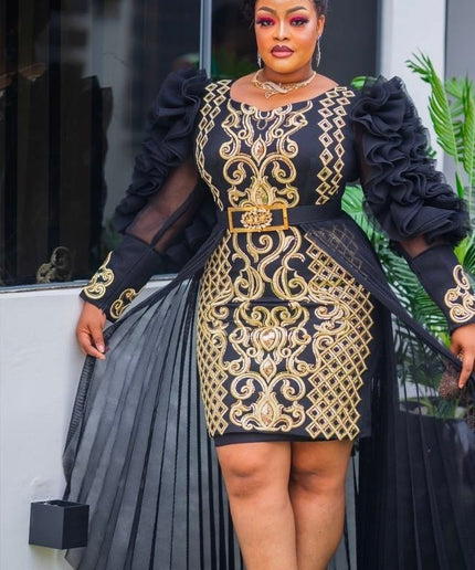 White Sequin Wedding Guest Maxi Dress, Plus Size Mother of The Bride Overskirt A-Line Gown Curvy, Ruffle Sleeve Embellished, Birthday Party Anniversary Grad Cocktail