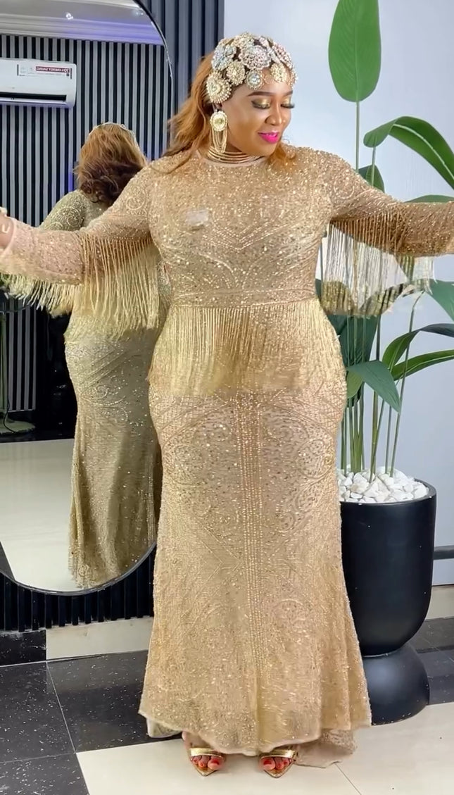Crystal Fringe Beaded Gown | Wedding Guest Celebrant Mother of The Bride