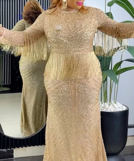 Crystal Fringe Beaded Gown | Wedding Guest Celebrant Mother of The Bride