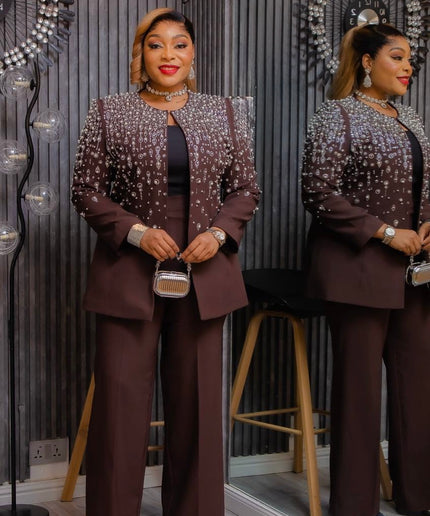 White Embellished 3-Piece Suit Set, Jacket Camisole Pants: Wedding Guest Outfit Church Anniversary Engagement Ceremony Mother of The Bride or Groom