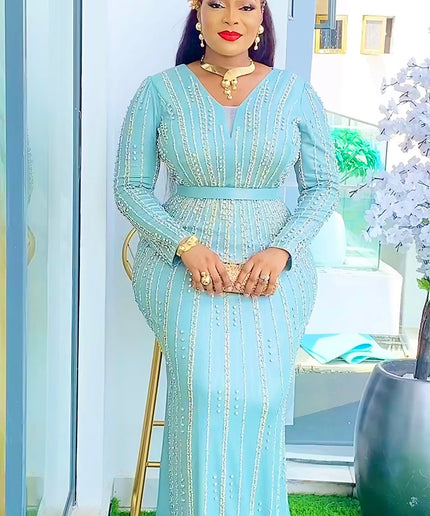 Metallic Embellished Floor Length Evening Gown | Celebrant Wedding Guest Birthday Party Mother of The Bride Gala Pageant