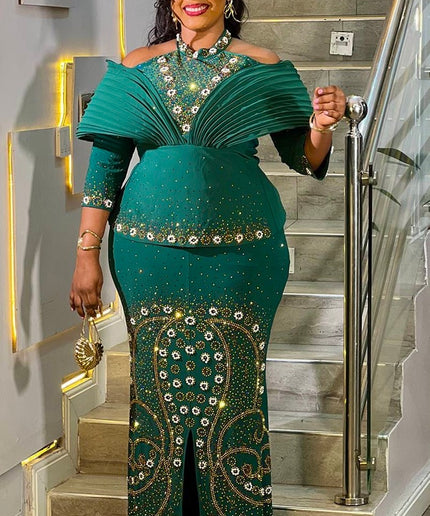Red Off-The-Shoulder Structured Embellished Maxi Dress for Party Wedding Birthday Cocktail Gala Mother of The Bride Photoshoot