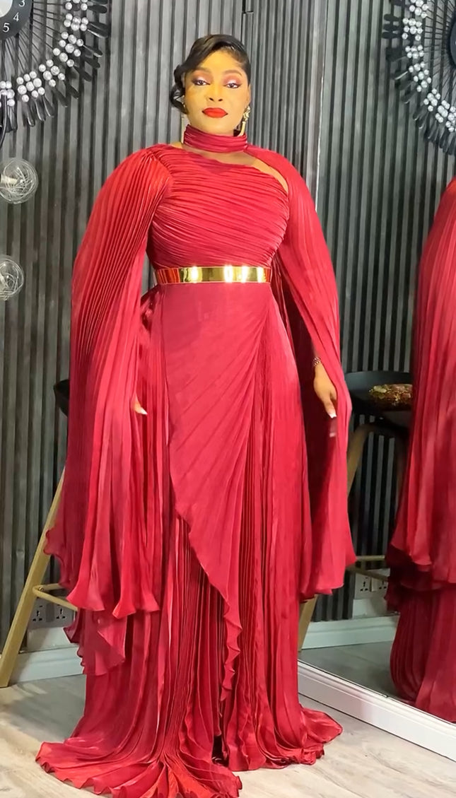 Asymmetric Pleated Draped Maxi Dress - Birthday Photoshoot Cocktail Dinner Wedding Guest Party