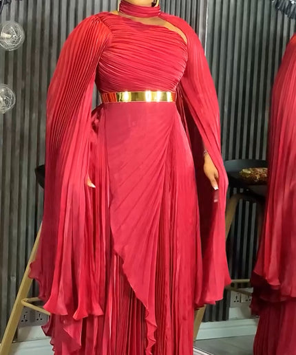 Asymmetric Pleated Draped Maxi Dress - Birthday Photoshoot Cocktail Dinner Wedding Guest Party