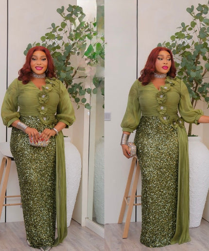 Gold Sequin Embellished Draped Maxi Dress: Wedding Mother of The Bride Cocktail Birthday Party