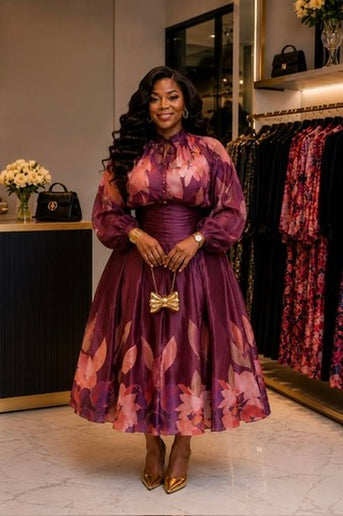 Pink Floral Twirl Skater Pleated Midi 2-Piece Skirt Set, Wedding Guest Outfit Church Anniversary Birthday Cocktail Tea Party