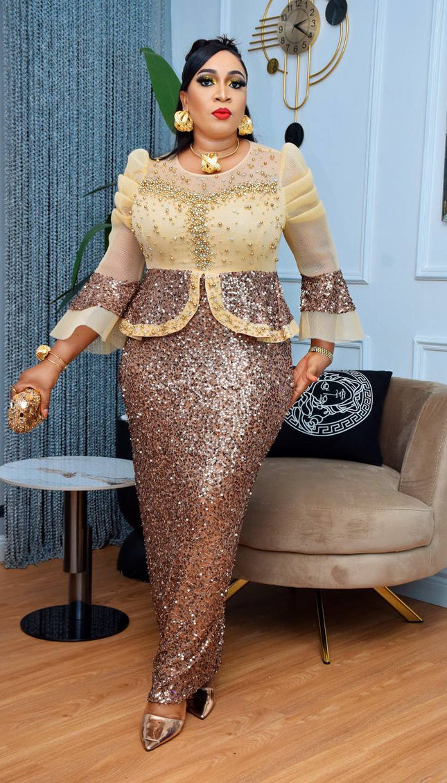 Sequin Embellished Peplum Maxi Dress | Women's Fashion Wedding Guest Mother of The Bride