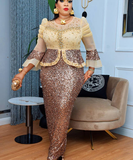 Sequin Embellished Peplum Maxi Dress | Women's Fashion Wedding Guest Mother of The Bride
