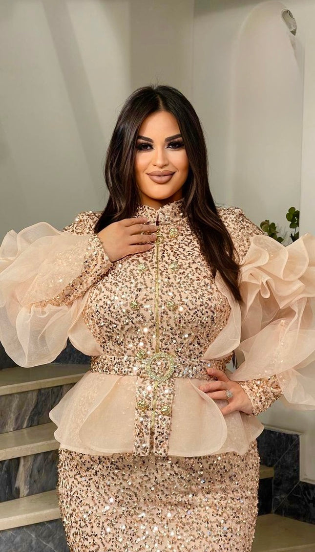 Blue Sequin Wedding Guest Dress Ruffles Peplum, Plus Size Mother of The Bride Evening Wear