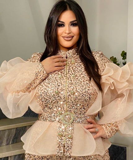 Blue Sequin Wedding Guest Dress Ruffles Peplum, Plus Size Mother of The Bride Evening Wear