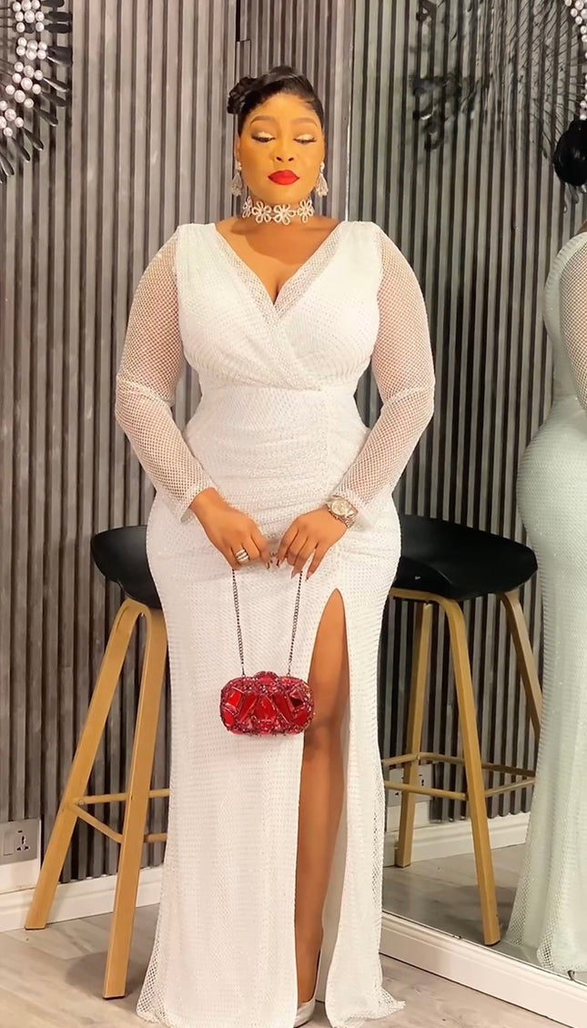 Red Ruched Maxi Dress with Slit - Cocktail Wedding Photoshoot Anniversary