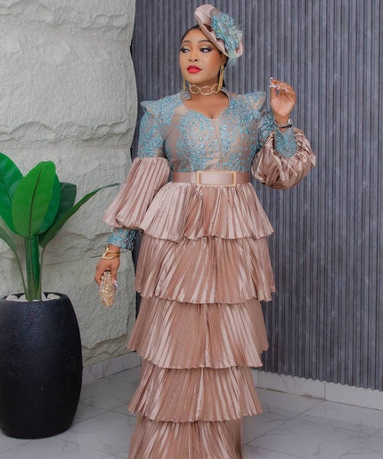 Classy Ruffle Maxi Dress with Hat | Mother of The Bride Wedding Guest Gala Graduation