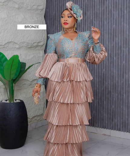Classy Ruffle Maxi Dress with Hat | Mother of The Bride Wedding Guest Gala Graduation