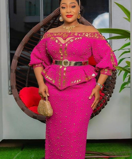 Orange Off-The-Shoulder Embellished Peplum Top & Skirt 2 Piece Set for Wedding Guest Mother of The Bride Birthday Party Gala Cocktail Anniversary