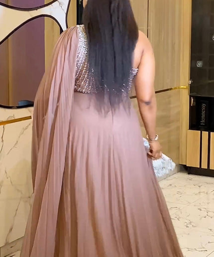 One Shoulder Mother of The Bride A-Line Gown, Elegant Wedding Guest Dress Long Maxi Pleated, Cocktail Reception Evening Wear