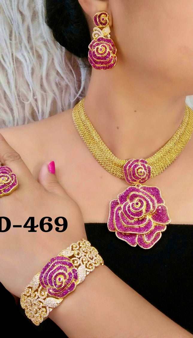 Dubai Gold Plated Jewelry Set Cubic Zirconia | Bridal Jewelry, Wedding Guest, Mother of The Bride Jewelry, Birthday Party Celebrant