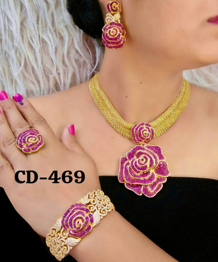 Dubai Gold Plated Jewelry Set Cubic Zirconia | Bridal Jewelry, Wedding Guest, Mother of The Bride Jewelry, Birthday Party Celebrant