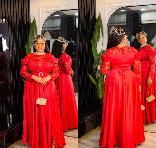 Glamorous Red Sequin Off-The-Shoulder Twirl A-Line Dress for Party Birthday Cocktail Dinner Mother of The Bride Photoshoot Wedding Guest Outfit