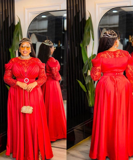 Glamorous Red Sequin Off-The-Shoulder Twirl A-Line Dress for Party Birthday Cocktail Dinner Mother of The Bride Photoshoot Wedding Guest Outfit