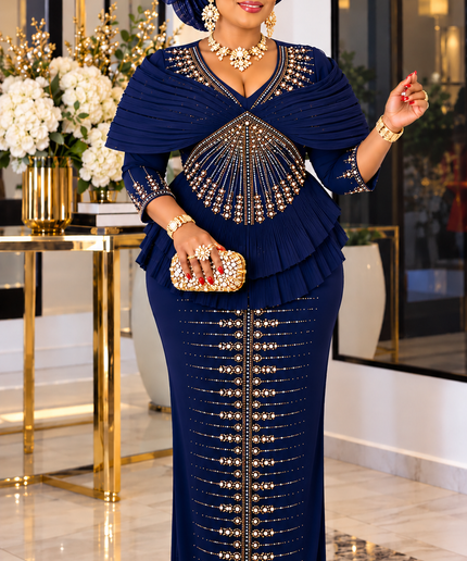 "All Eyes On Me" Purple Rhinestone Embellished Sculptural Shoulder Ruffle Peplum Maxi Dress for Wedding Cocktail Reception Church Anniversary Gala Dinner Mother of The Bride Birthday Party Guest Plus Size