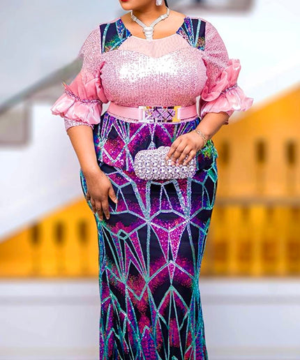 Plus Size Sequin Embellished Wedding Guest Dress Maxi Mother of The Bride Mermaid Gown - Cocktail Holiday Dinner Party Birthday Photoshoot Gala Reception
