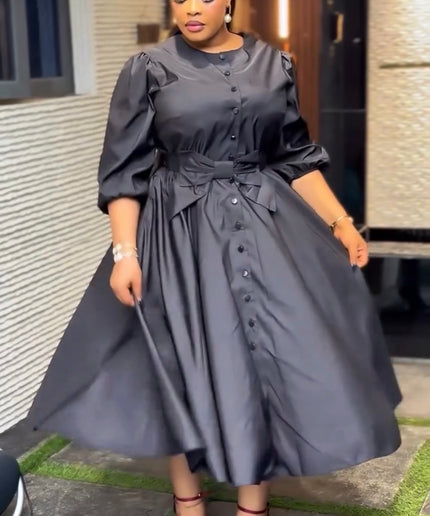 Black Bow Design Twirl Skater Midi Dress for Wedding Church Birthday Dinner Party Outfit