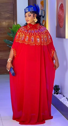 White Kaftan Rhinestone Dress 2-Piece Outfit Set - African Wedding Guest Attire Engagement Ceremony Birthday Photoshoot