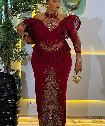 Dramatic Black Sculpted Shoulder Rhinestone Peplum Dress: Party Gala Wedding Cocktail