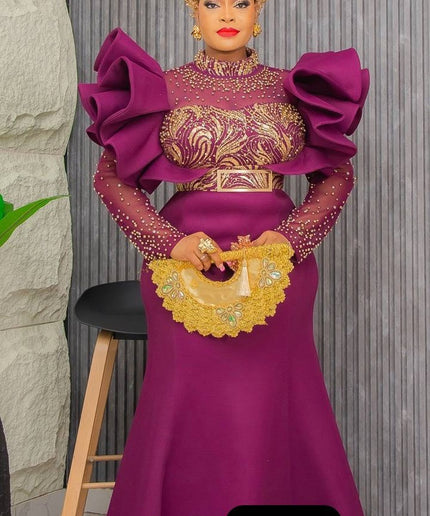 Dramatic Sleeve Embellished Evening Gown| Wedding Guest Bridal Mother of The Bride Birthday Party