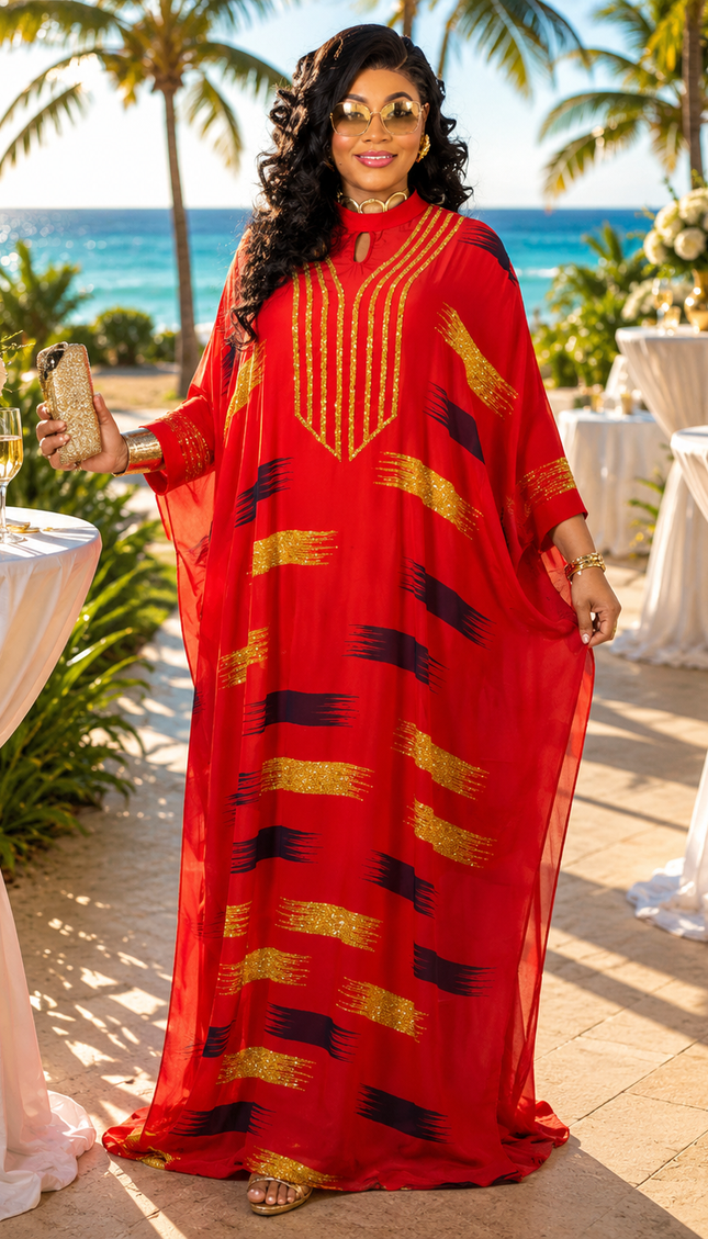 Red Embellished Kaftan Maxi Dress Mother of The Bride Cocktail Dinner Party Birthday Church Reception Anniversary Naming Ceremony African Wedding Guest Attire