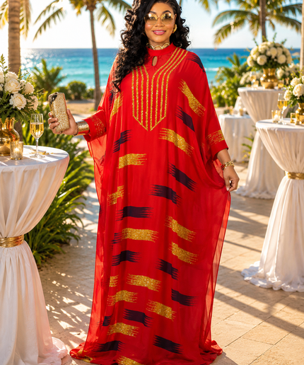 Red Embellished Kaftan Maxi Dress Mother of The Bride Cocktail Dinner Party Birthday Church Reception Anniversary Naming Ceremony African Wedding Guest Attire
