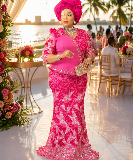 Glamorous Pink Sequin Peplum Mermaid Dress for Mother of The Bride Wedding Guest Birthday Party Formal Evening Gown (Copy)