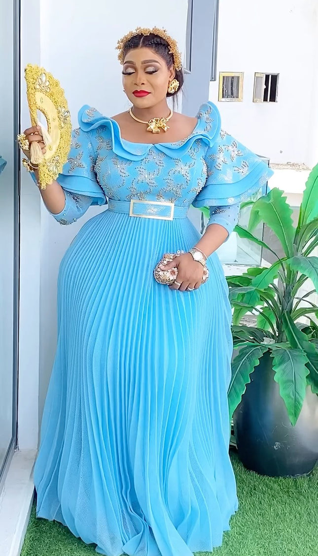 Ruffle Embellished A-Line Gown
