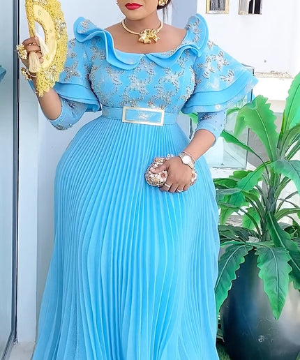 Ruffle Embellished A-Line Gown