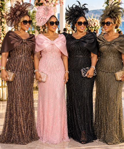 "Church To Cocktail" Beige Beaded Embellished Bow-Knot Capelet Mermaid Evening Dress for Mother of The Groom Wedding Guest Cocktail Reception Plus Size