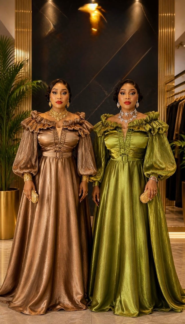 Brown Off-The-Shoulder Twirl A-Line Dress, Formal Evening Gown for Mother of The Bride Wedding Guest Birthday Party Outfit