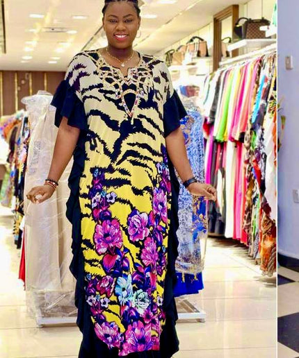 Ruffled Kaftan Maxi Dress with Rhinestones Curvy Plus Size Party Women's Fashion | Baby Shower Birthday Weekend Wear Wedding Guest Reception