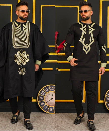 African Men's Clothing Agbada Shirt Pants Embroidery