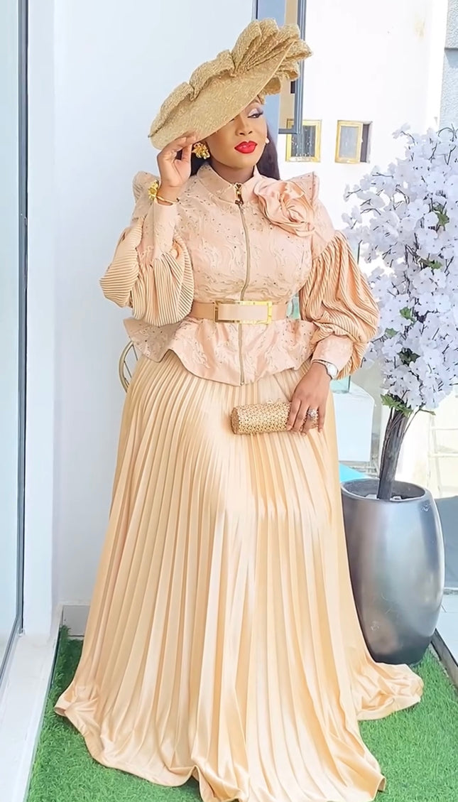 Dramatic Sleeve Blouse Pleated Skirt | Wedding Guest Birthday Party Gala