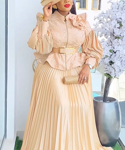 Dramatic Sleeve Blouse Pleated Skirt | Wedding Guest Birthday Party Gala