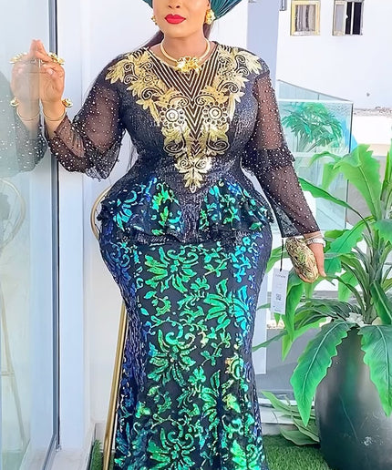 Sequin Peplum Maxi Dress