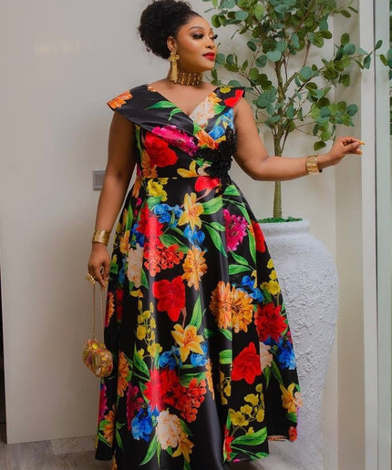 Red Floral Sequin Applique Maxi Dress for Wedding Guest Cocktail Party